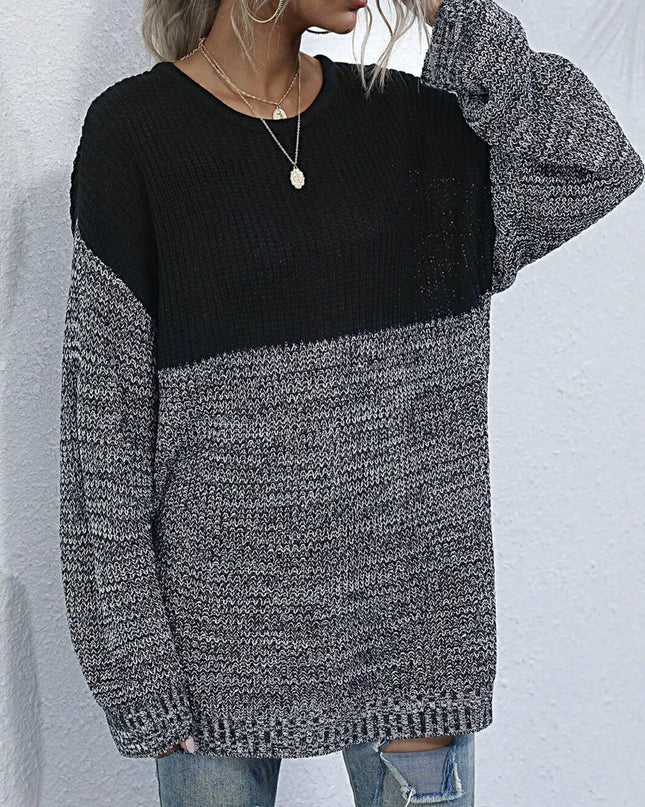 Color Block Long Sleeve Oversized Sweater