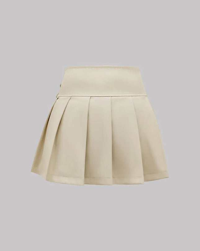 Buckle Decor Pleated Mini Skirt