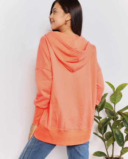 Double Take Quarter-Snap Dropped Shoulder Hoodie