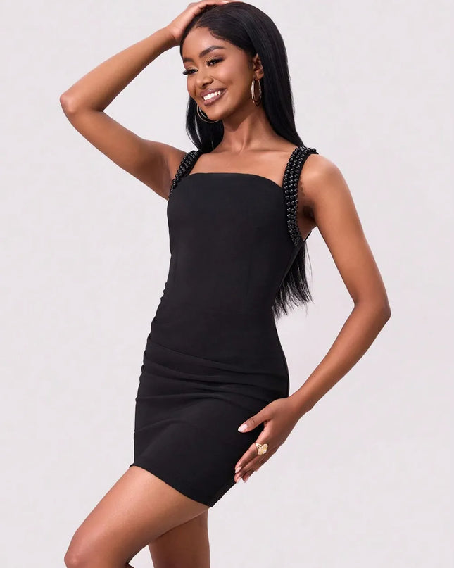 Bead Trim Wide Strap Wrap Dress 