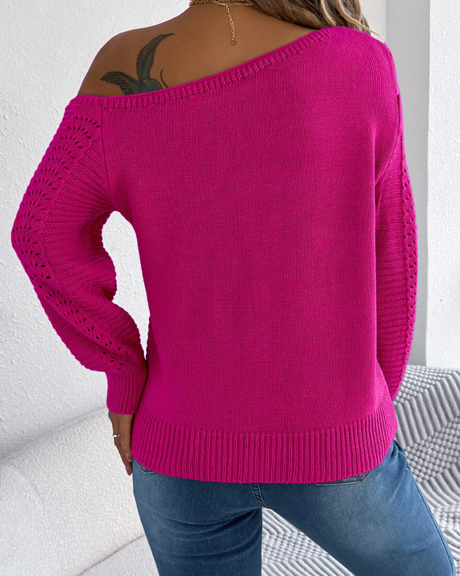 Openwork One Shoulder Cutout Long Sleeve Sweater