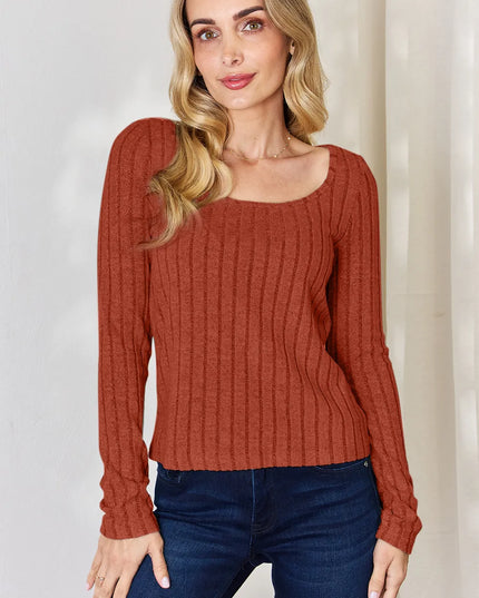 Basic Bae Full Size Ribbed Long Sleeve T-Shirt Rust