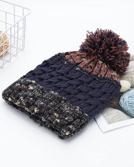 Contrast Thermal Hat with Pompom Navy One Size
