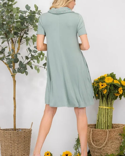 Celeste Full Size Decor Button Short Sleeve Dress with Pockets Plus Size 