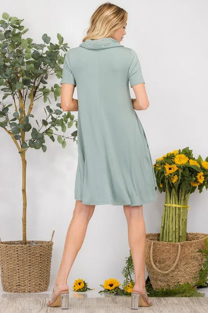 Celeste Full Size Decor Button Short Sleeve Dress with Pockets Plus Size 