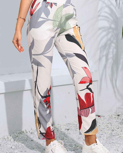 Floral Print Cropped Pants with Pockets