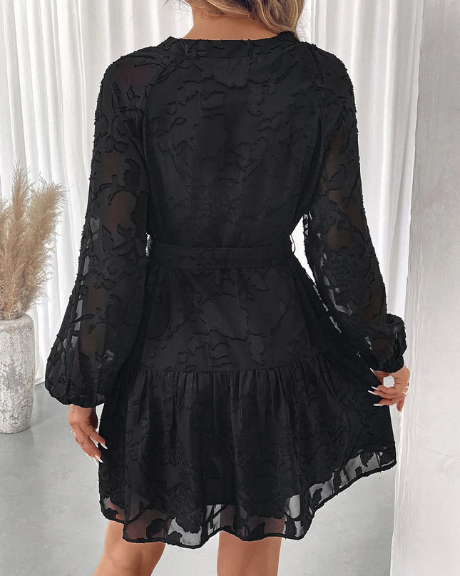 Button-Front Balloon Sleeve Mini Dress