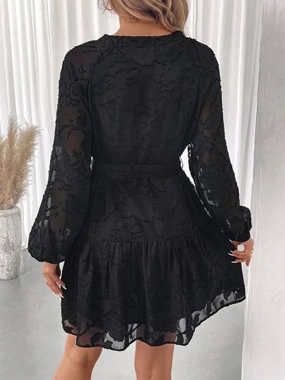 Button-Front Balloon Sleeve Mini Dress