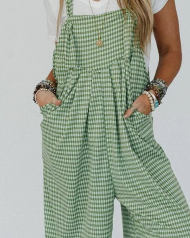 Casual Gingham Wide Leg Overalls