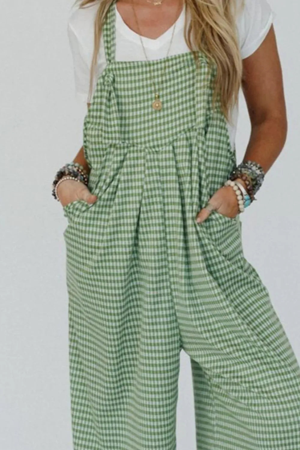 Casual Gingham Wide Leg Overalls