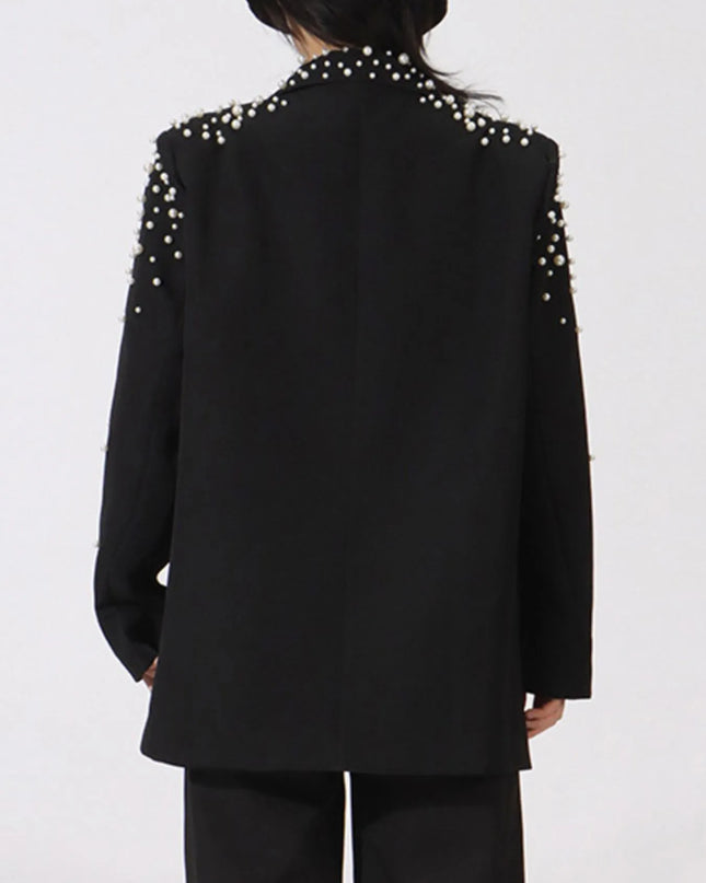 Pearl Embellished Double-Breasted Blazer