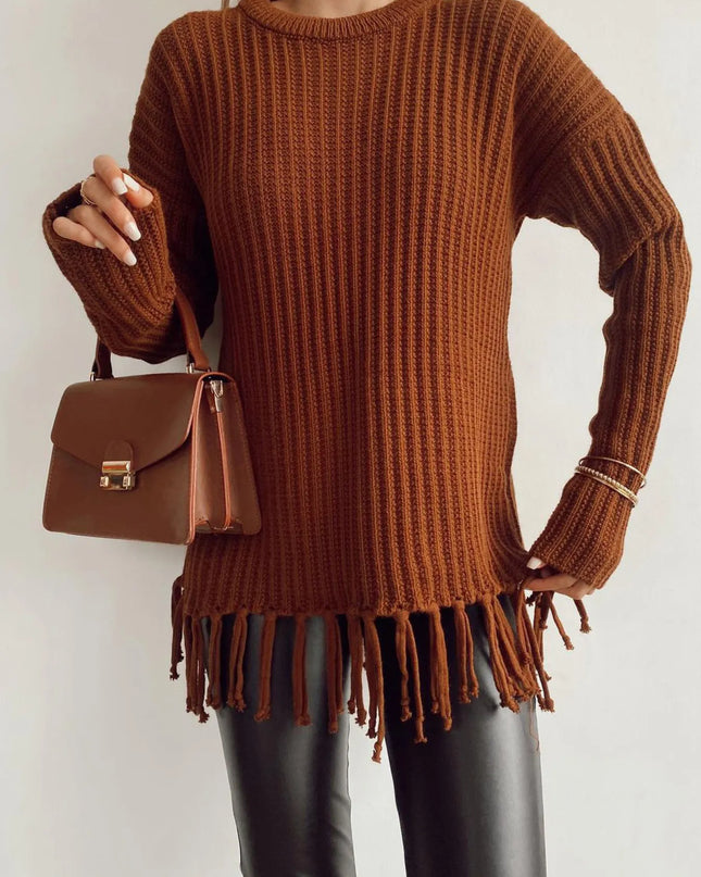 Fringe Round Neck Long Sleeve Sweater