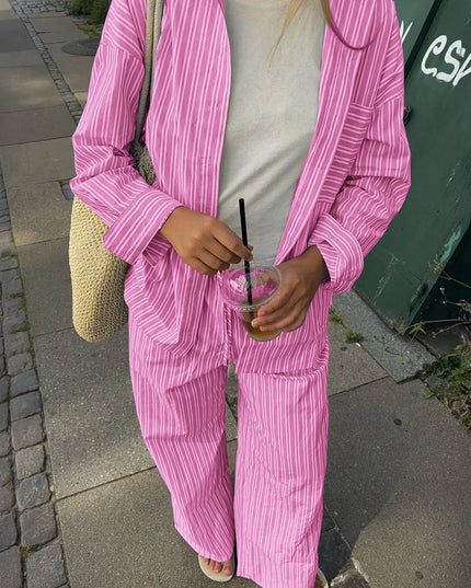 Striped Button Up Shirt and Pants Set