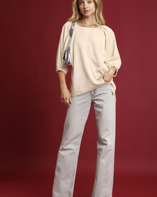Umgee Side Slit 3/4 Sleeve Blouse