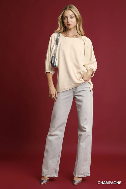 Umgee Side Slit 3/4 Sleeve Blouse