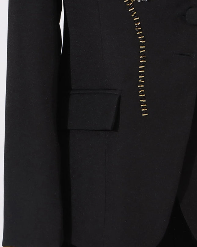 Flower Button Front Long Sleeve Blazer