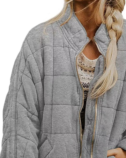 Full Size Zip Up Quilted Bomber Jacket Plus Size