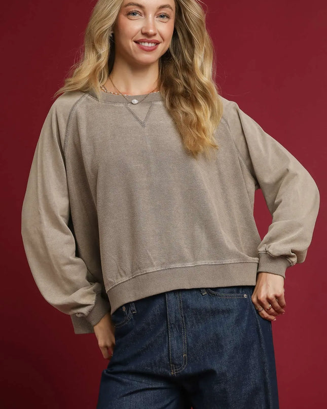 Umgee Mineral Wash French Terry Sweatshirt MUSHROOM