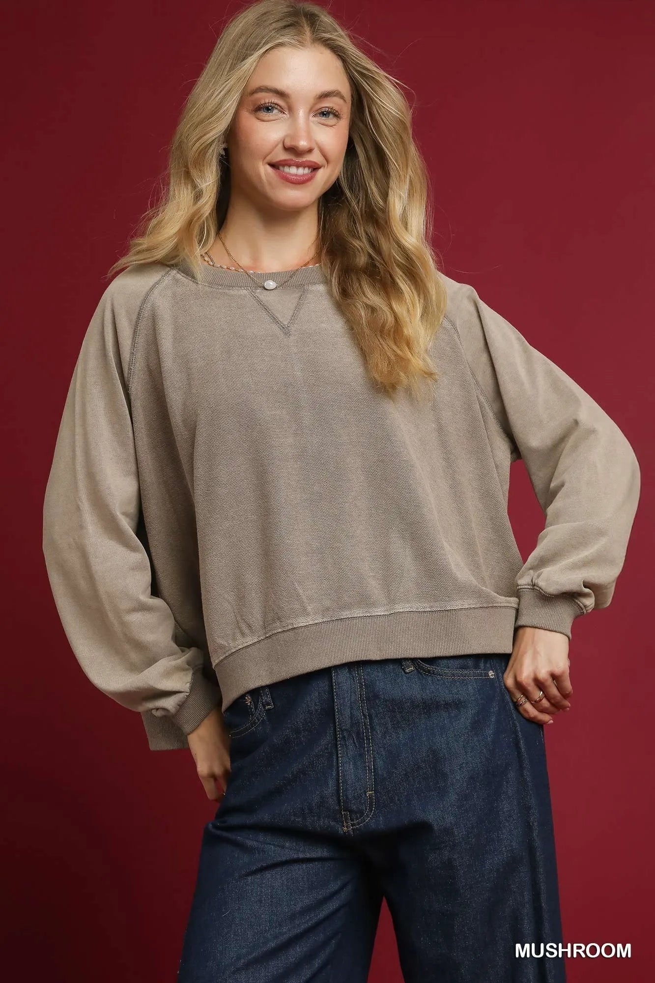 Umgee Mineral Wash French Terry Sweatshirt MUSHROOM