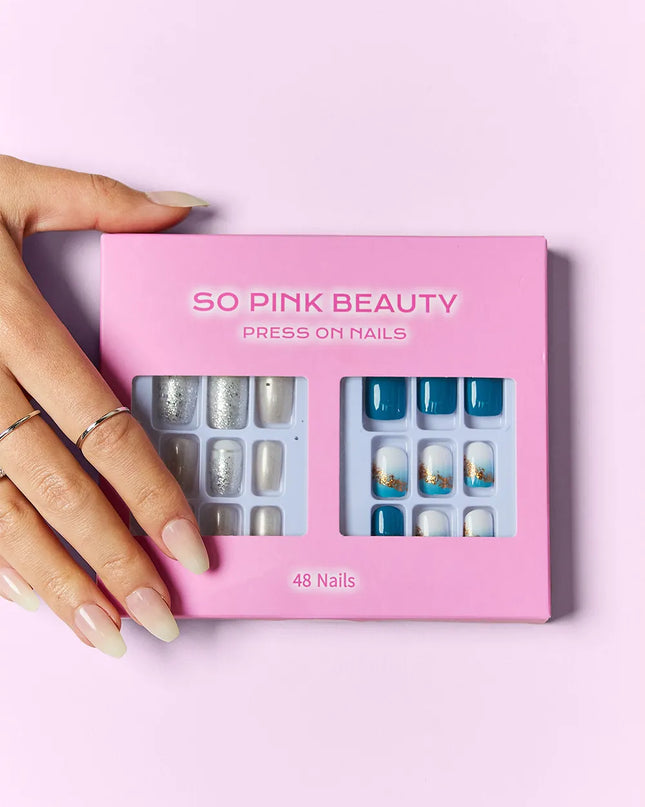 SO PINK BEAUTY Press On Nails 2 Packs Ocean Pearl One Size