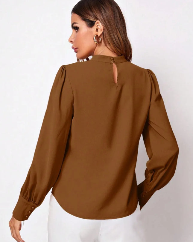 Ruched Mock Neck Long Sleeve Blouse 