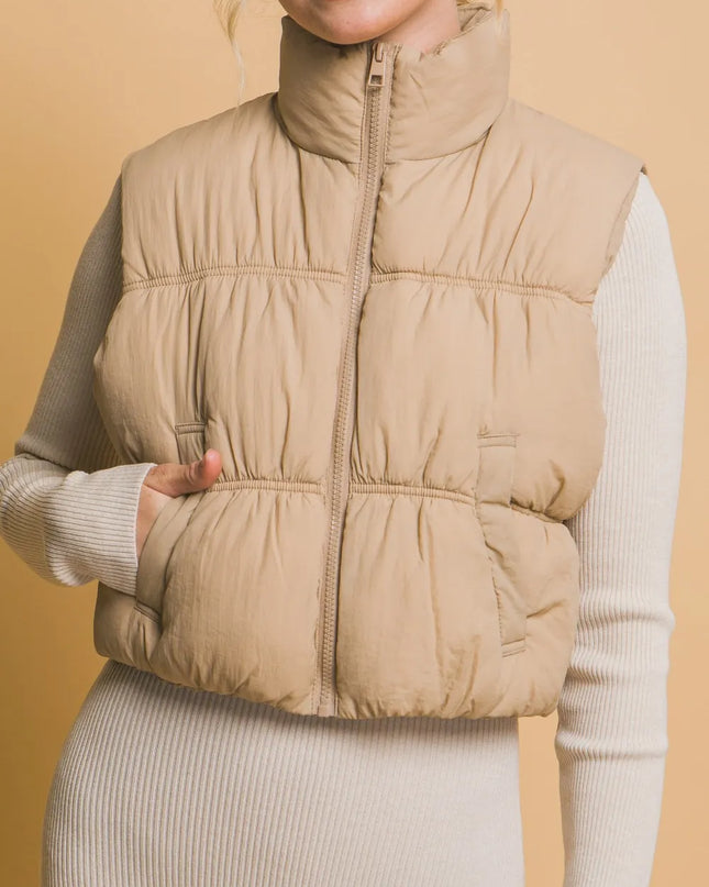 Love Tree Zip Up Turtleneck Cropped Vest Coat