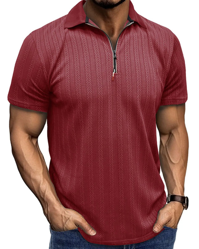 Men's Textured Quarter-Zip Polo Shirt Burgundy