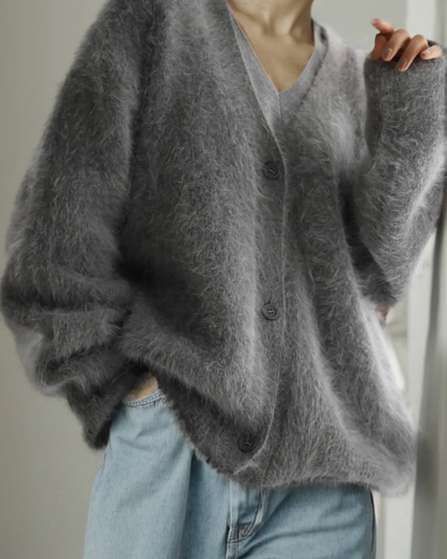 Button Up Dropped Shoulder Cardigan Dark Gray