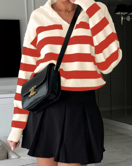 Striped Dropped Shoulder Knit Top Orange