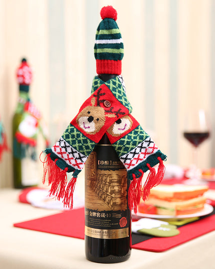 Christmas Hat and Scarf Wine Bottle Decoration Style B One Size