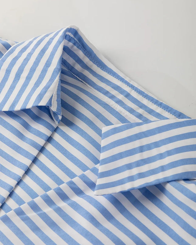 Striped Notched 3/4 Sleeve Blouse