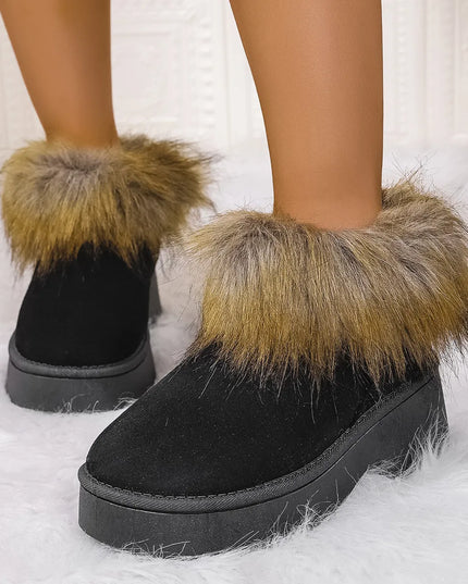Furry Trim Platform Winter Boots Black