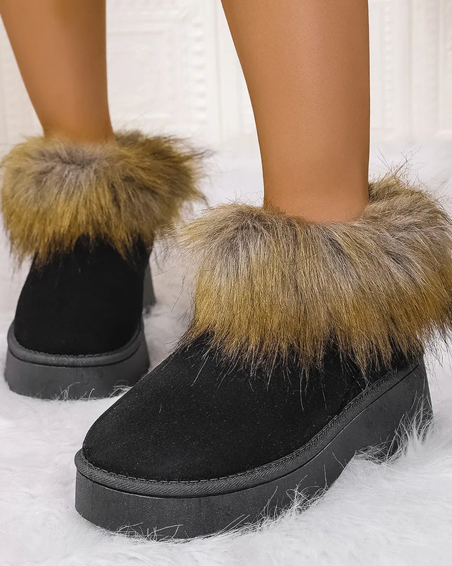 Furry Trim Platform Winter Boots Black