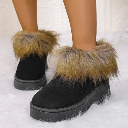 Furry Trim Platform Winter Boots Black