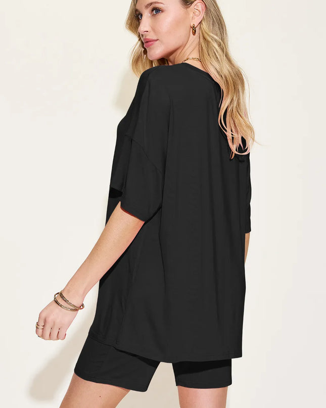 Basic Bae Bamboo Full Size V-Neck Drop Shoulder T-Shirt and Shorts Set