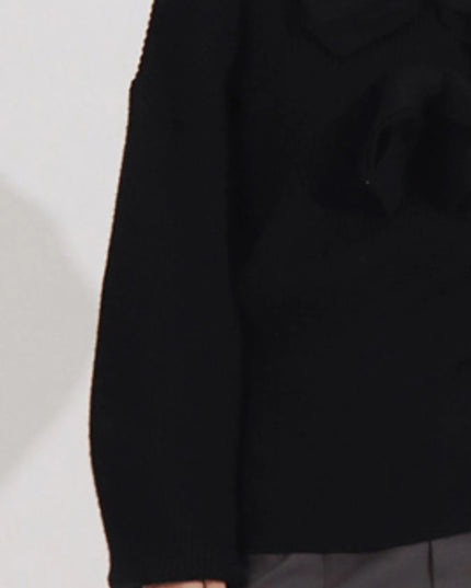 Bow Front Turtleneck Long Sleeve Sweater