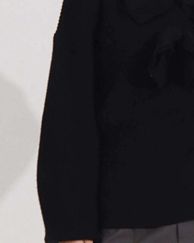 Bow Front Turtleneck Long Sleeve Sweater