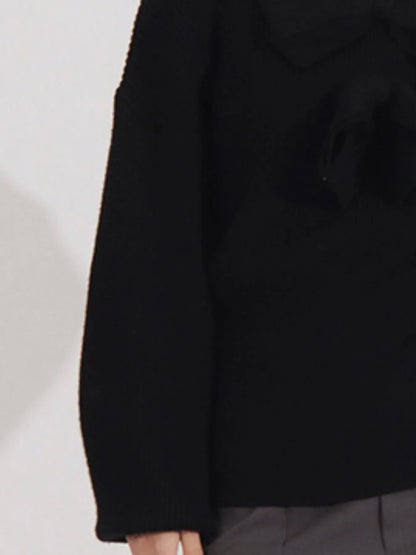 Bow Front Turtleneck Long Sleeve Sweater