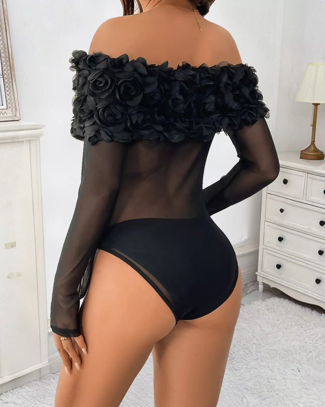 Flower Off-Shoulder Mesh Bodysuit