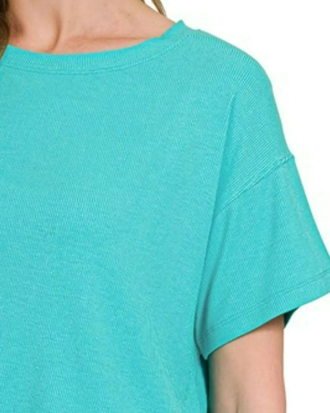 Zenana Ribbed Round-Neck Crop T-Shirt
