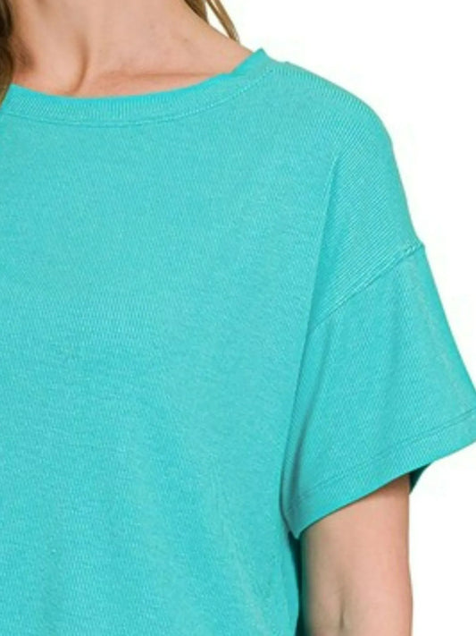 Zenana Ribbed Round-Neck Crop T-Shirt