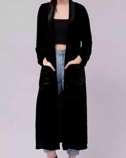 Velvet Lapel Collar Longline Coat
