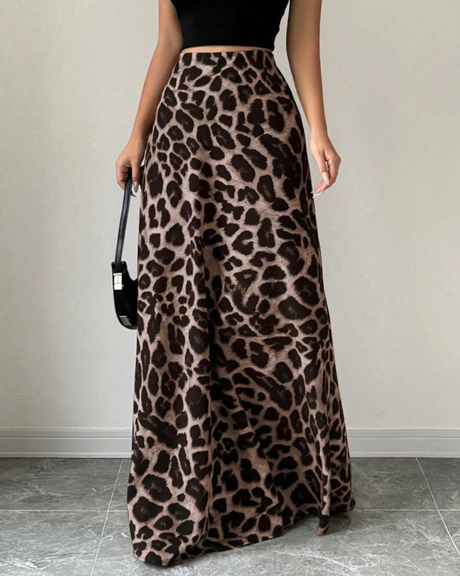 Leopard Print High-Waisted Maxi Skirt 