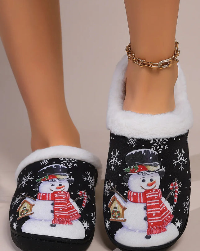 Snowman Round Toe Faux Fur Slippers
