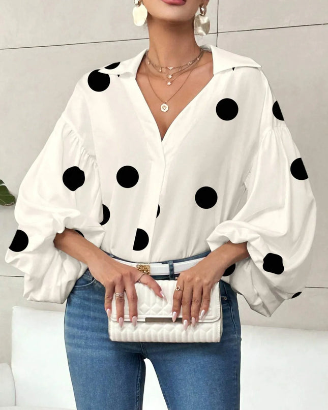 Polka Dot Balloon Sleeve Blouse Apricot Polka Dots