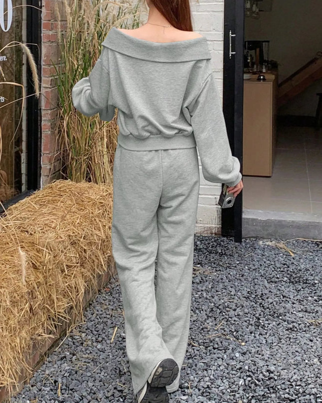 Zip Up Long Sleeve Top and Pants Set