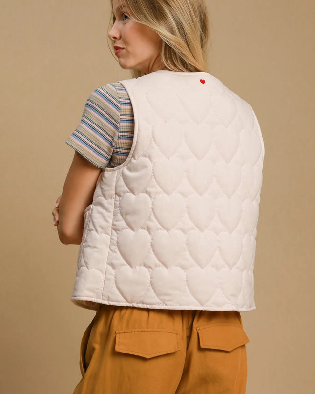 Umgee Heart Quilted Tie-Front Vest