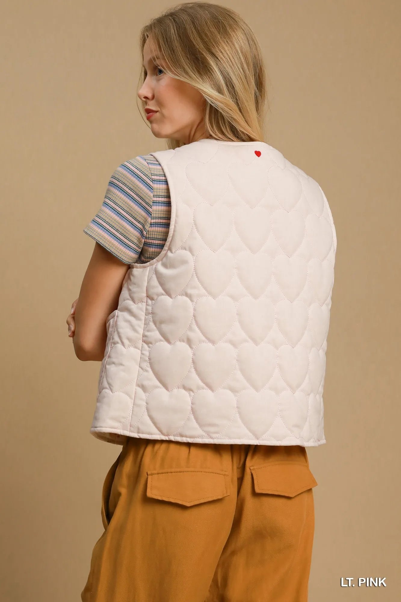 Umgee Heart Quilted Tie-Front Vest