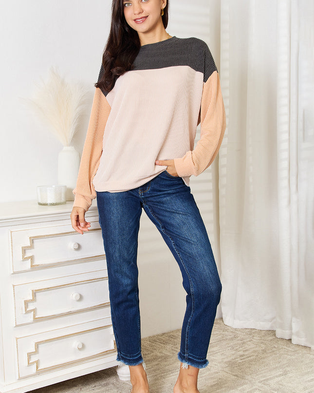 Double Take Color Block Dropped Shoulder T-Shirt