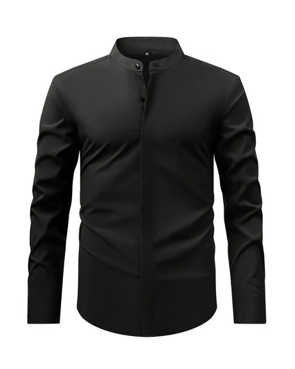 Men's Full Size Stand Collar Button Down Shirt Plus Size Black